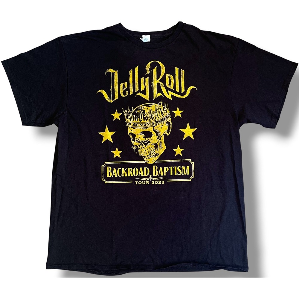 Jelly Roll Backroad Baptism Tour 2023 T-Shirt Mens Black Skull Concert Tee XL